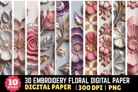 3D Embroidery Floral Digital Paper