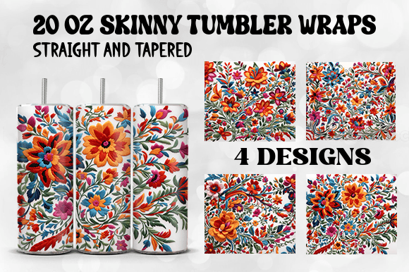 3D Mexican Embroidery Tumbler Wrap Subli