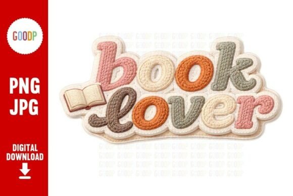 Book Lover Knit Embroidery Patch PNG