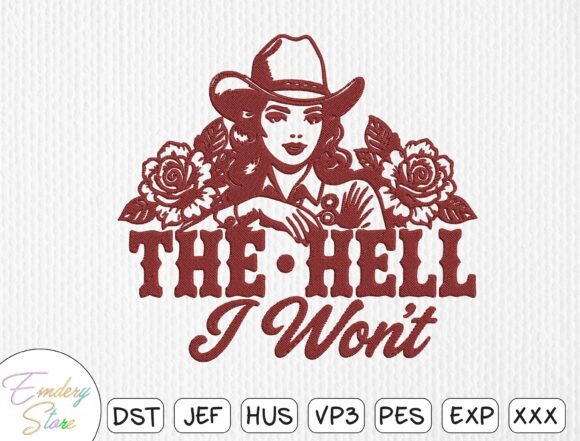 Cowgirl with Roses Embroidery Design
