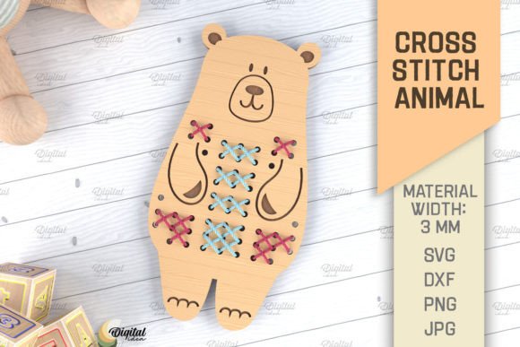 Cross Stitch Animals Laser Cut. Bear SVG