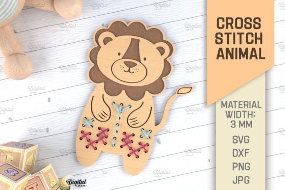Cross Stitch Animals Laser Cut. Lion SVG