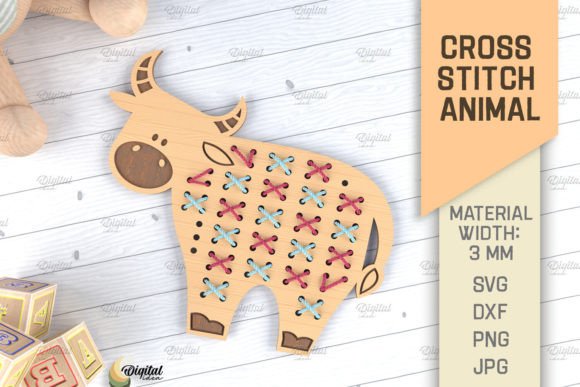 Cross Stitch Animals LaserCut. Cow SVG