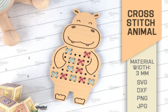 Cross Stitch Animals LaserCut. Hippo SVG