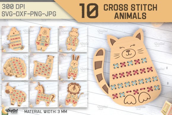 Cross Stitch Animals LaserCut SVG Bundle