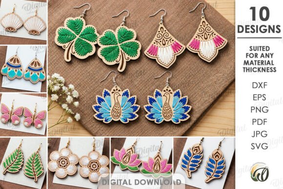 Embroidery Earrings Bundle Laser Cut