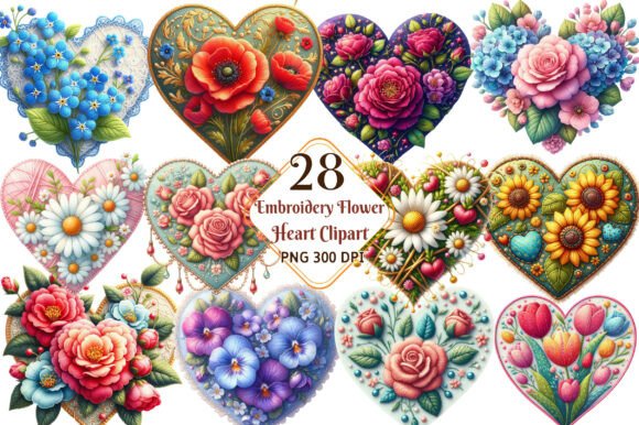Embroidery Flower Heart Clipart PNG
