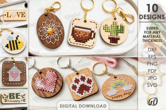 Embroidery Keychains Bundle Laser Cut